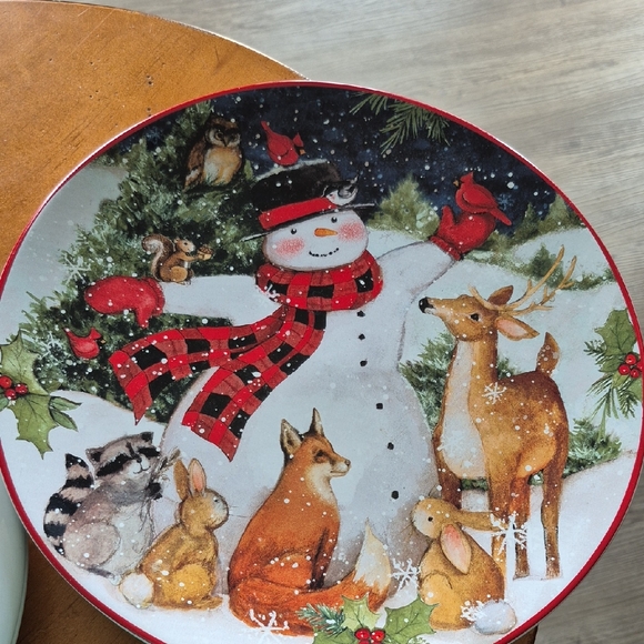 Festive Certified International 11" Snowman and Woodland Friends Holiday Plate - Picture 1 of 3